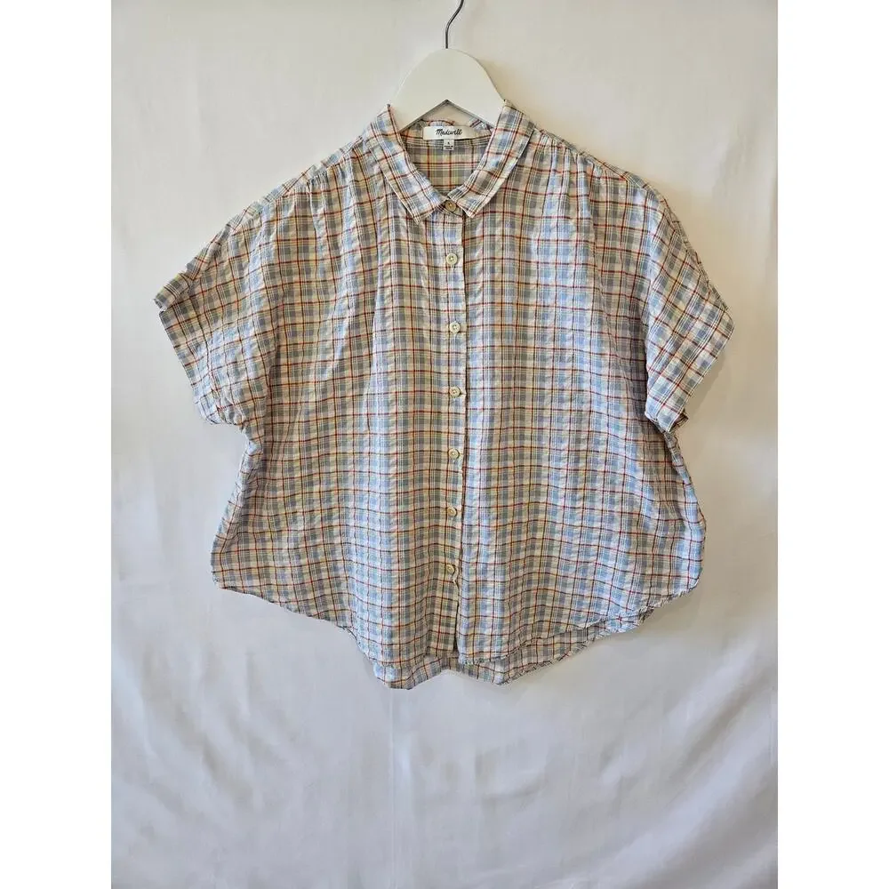 Madewell Bundle Crop Button Up Shirt Yellow Plaid Small - Picture 8 of 13